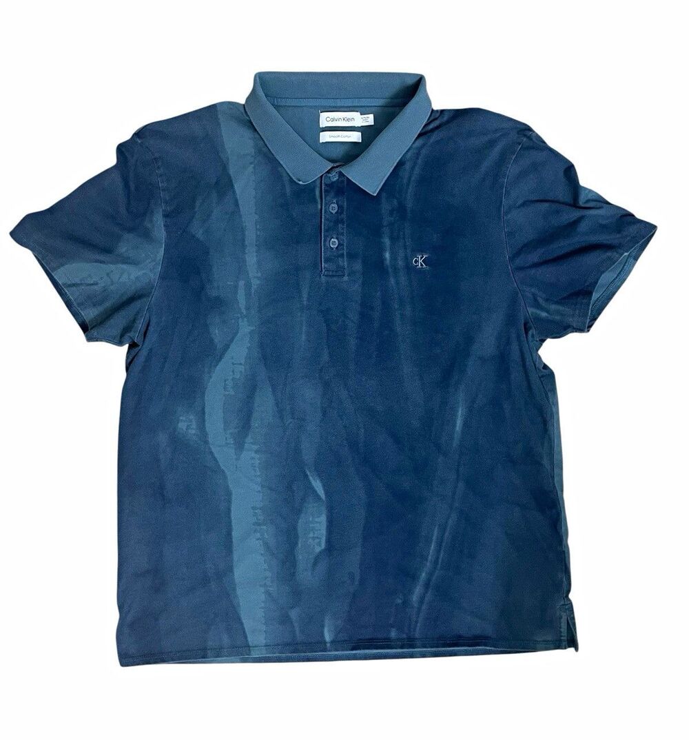 Calvin Klein Smooth Cotton Men’s XL Blue Solid Short Sleeve Knit Polo Logo